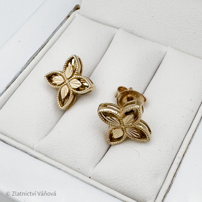 Žluté zlato náušnice VC na puzetu